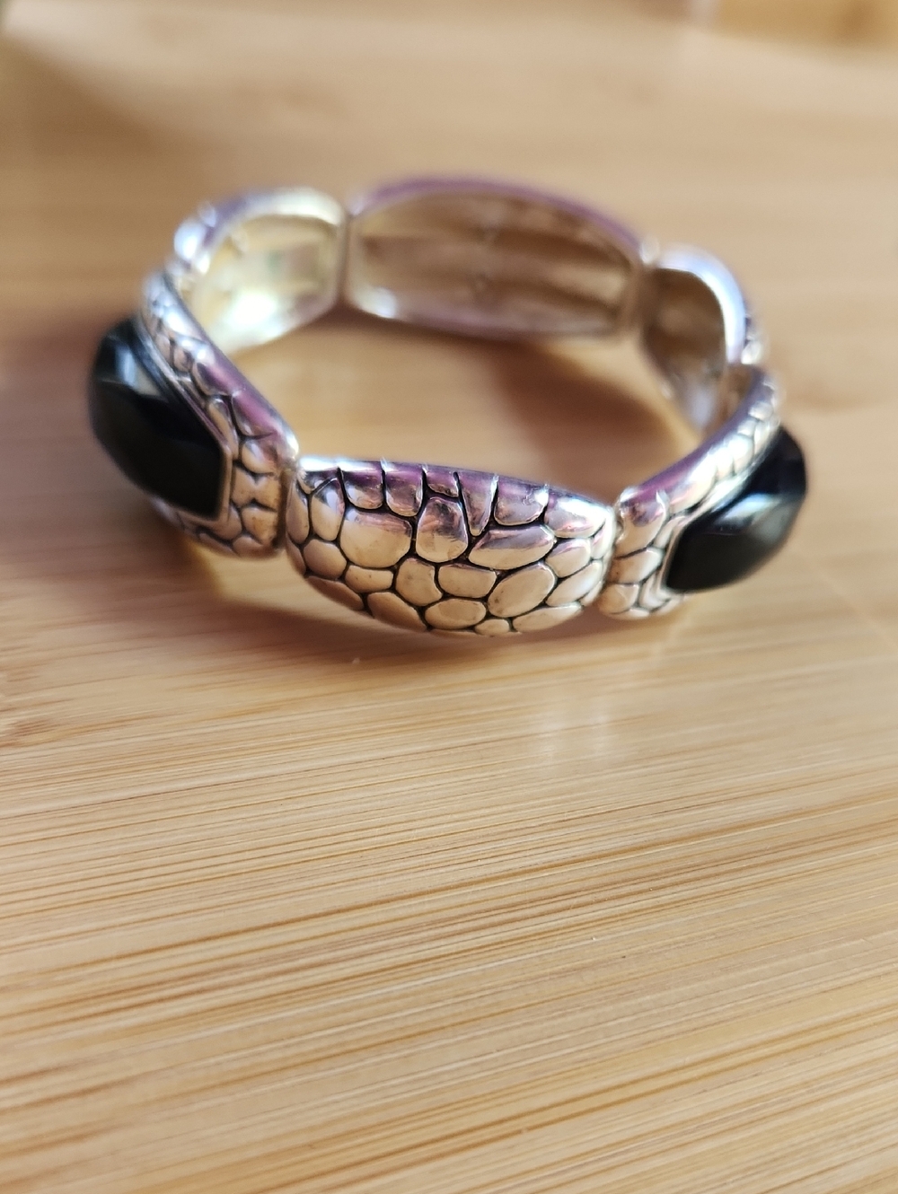 10/$20 Chunky Black Onyx Style Pebble Link Stretch Bracelet - Bohemian Chic *B3